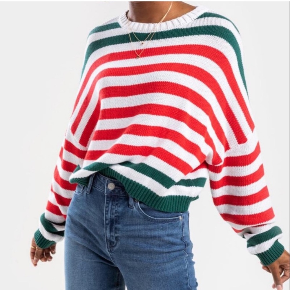 Red, White & Green Stripe Christmas Sweater